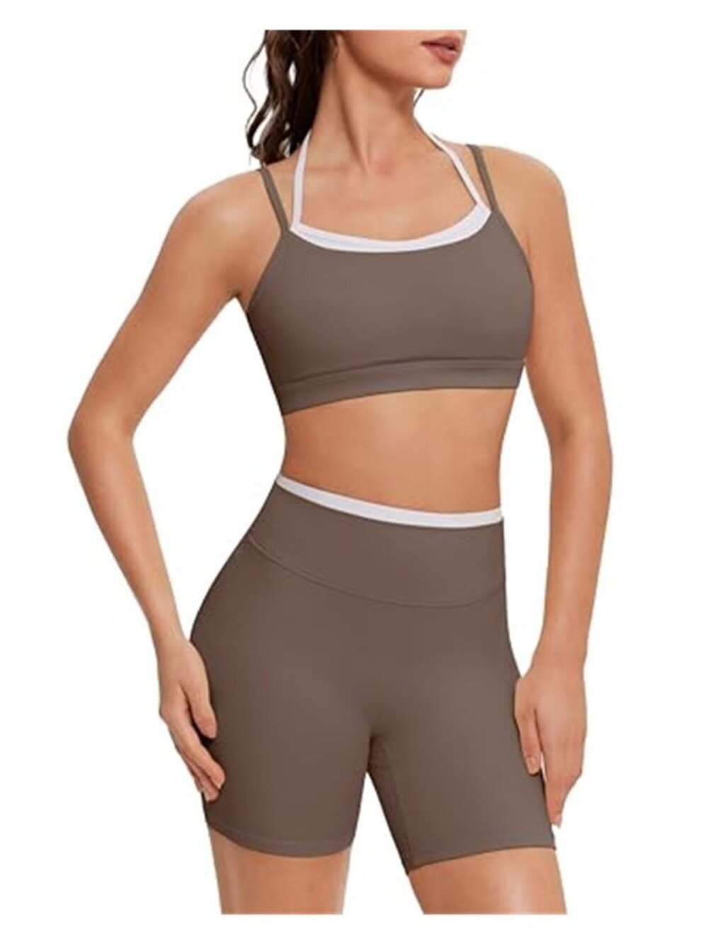 Workout Sets for Women Cute Doubel Layer Sports Bra Top Gym Outfits